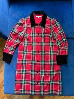 Women's Red Plaid Dress with Black Velvet Trim